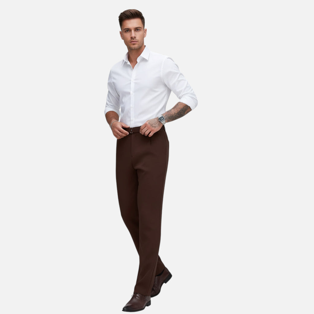Belavyn | Men’s Heritage Straight-Leg Trousers #color_coffee