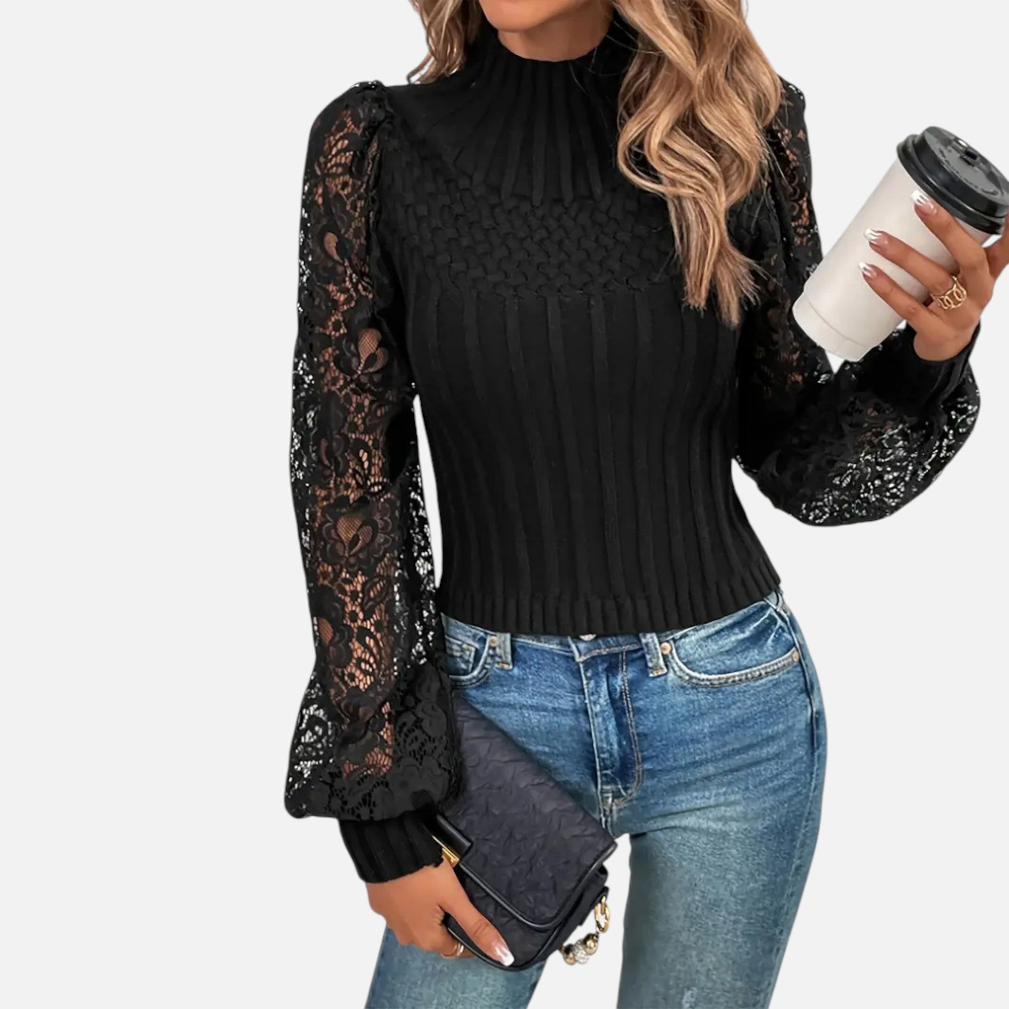 Belavyn | Womenâs GuipureâLace TurtleâNeck Sweater