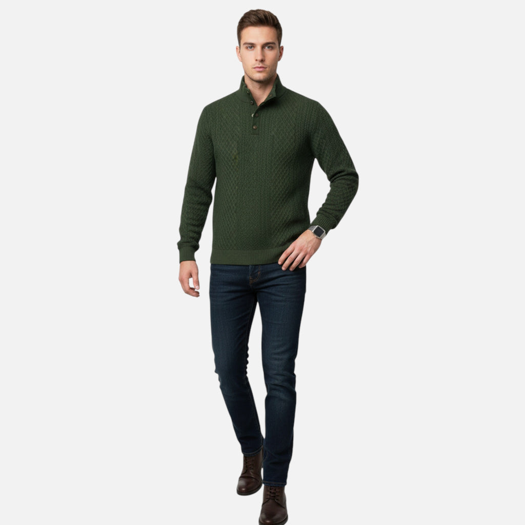 Belavyn | Menâs Cable-Knit Stand Collar Sweater