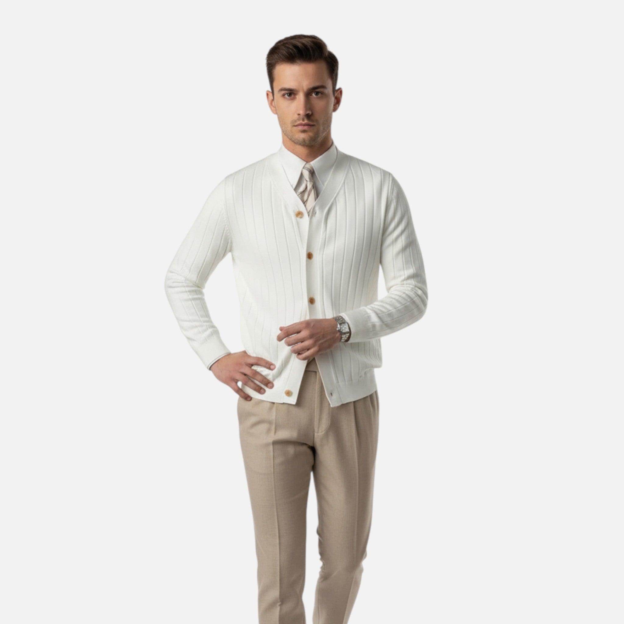 Belavyn | Men’s Wool V-Neck Cardigan #color_milky