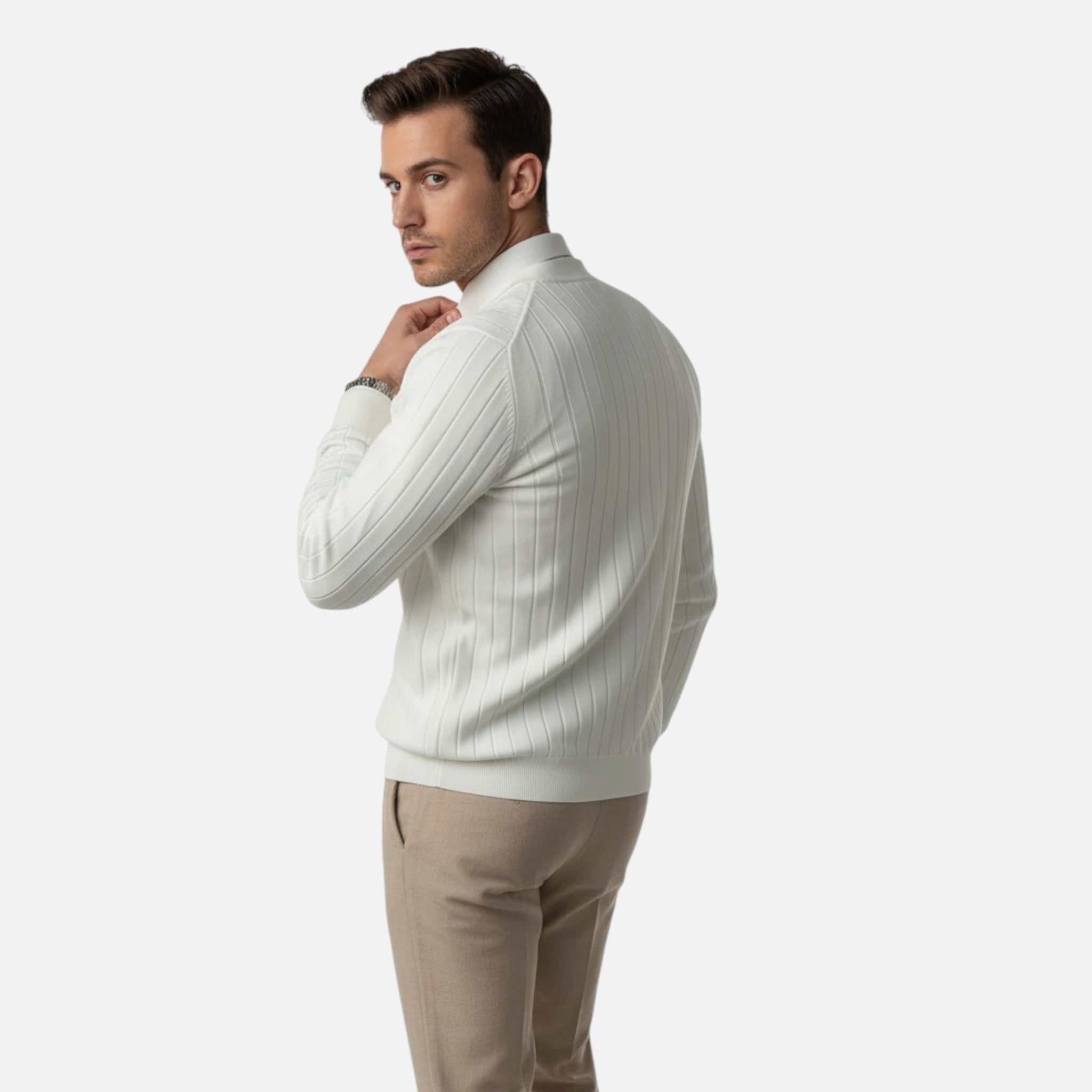 Belavyn | Men’s Wool V-Neck Cardigan #color_milky