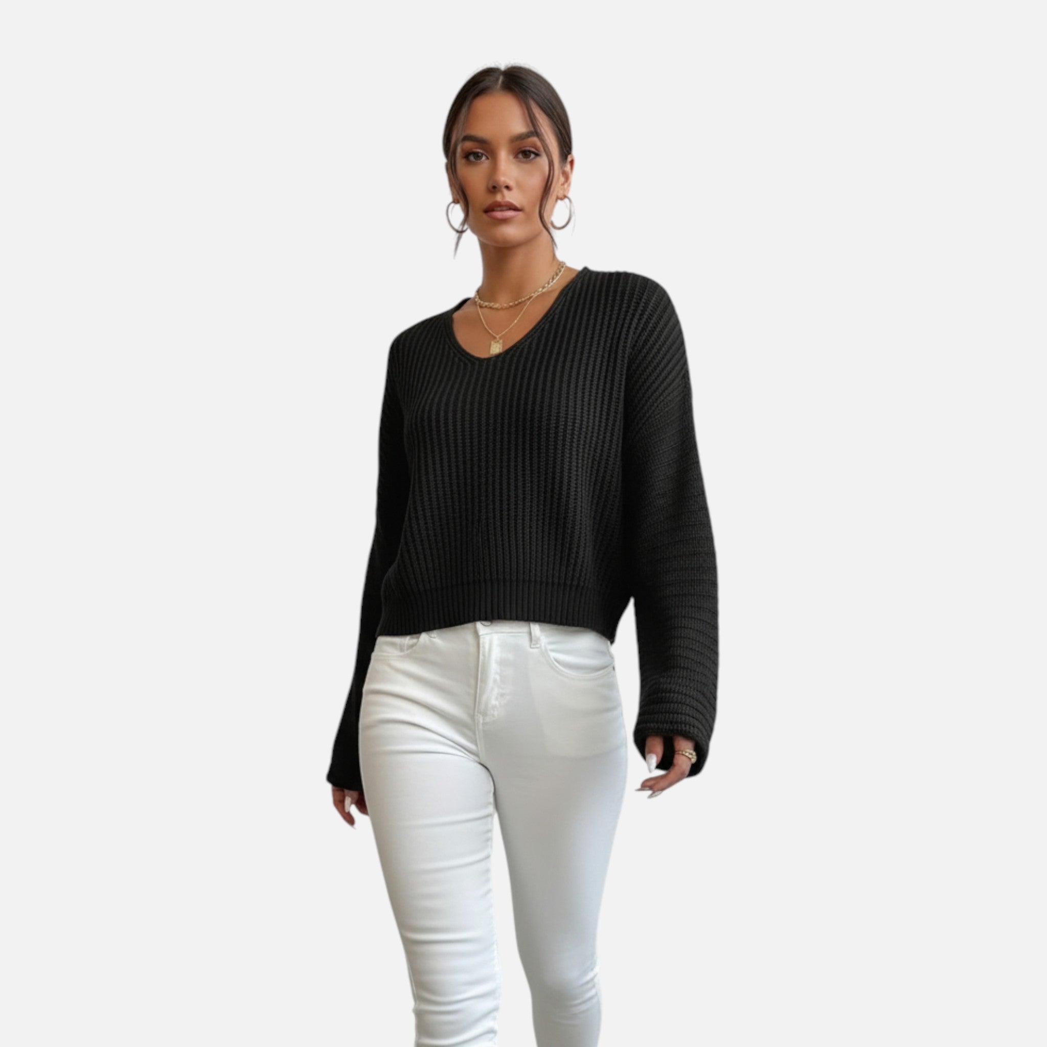 Belavyn | Womenâs Soft Pink V-Neck Knit Sweater