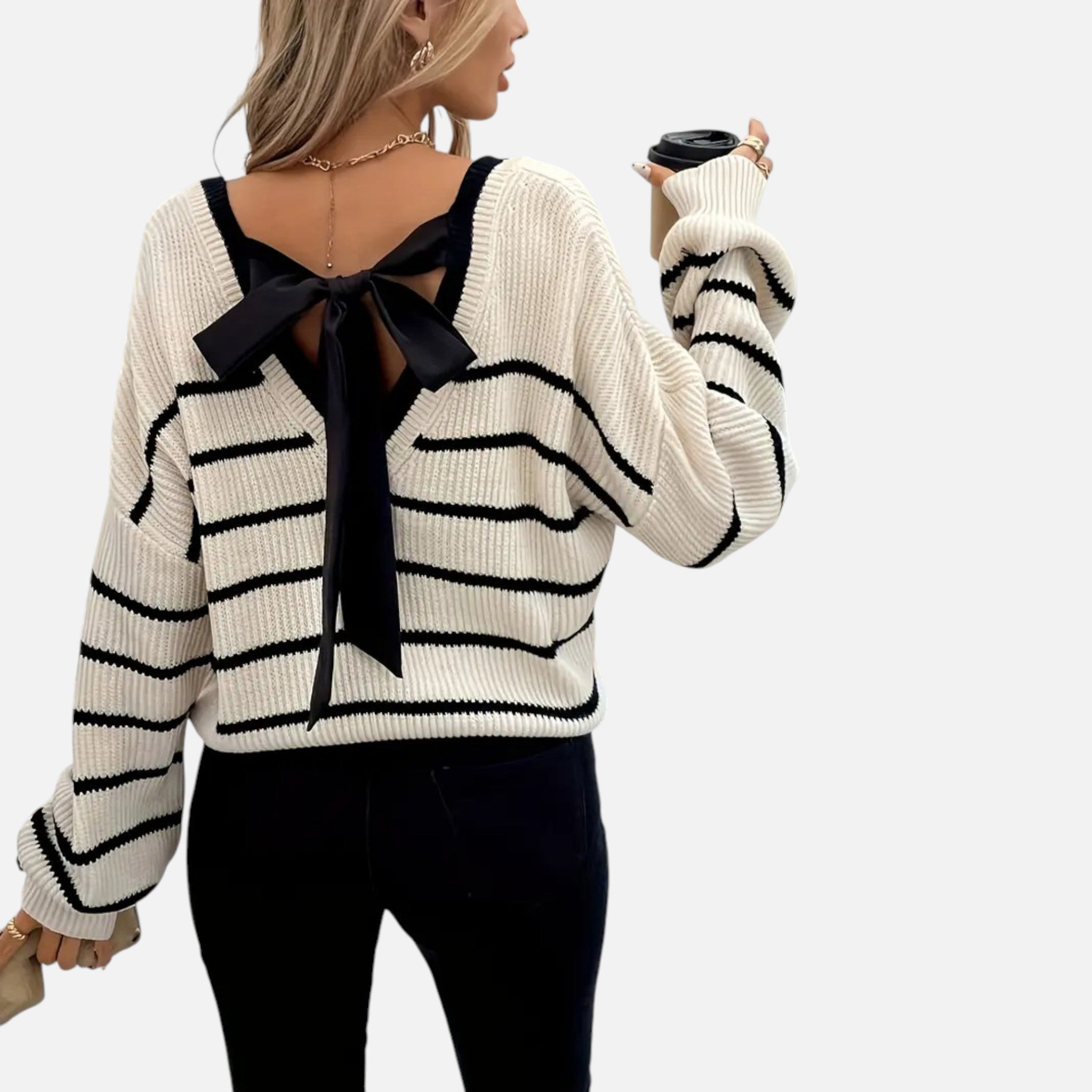 Belavyn | Womenâs French-Striped V-Neck Pullover