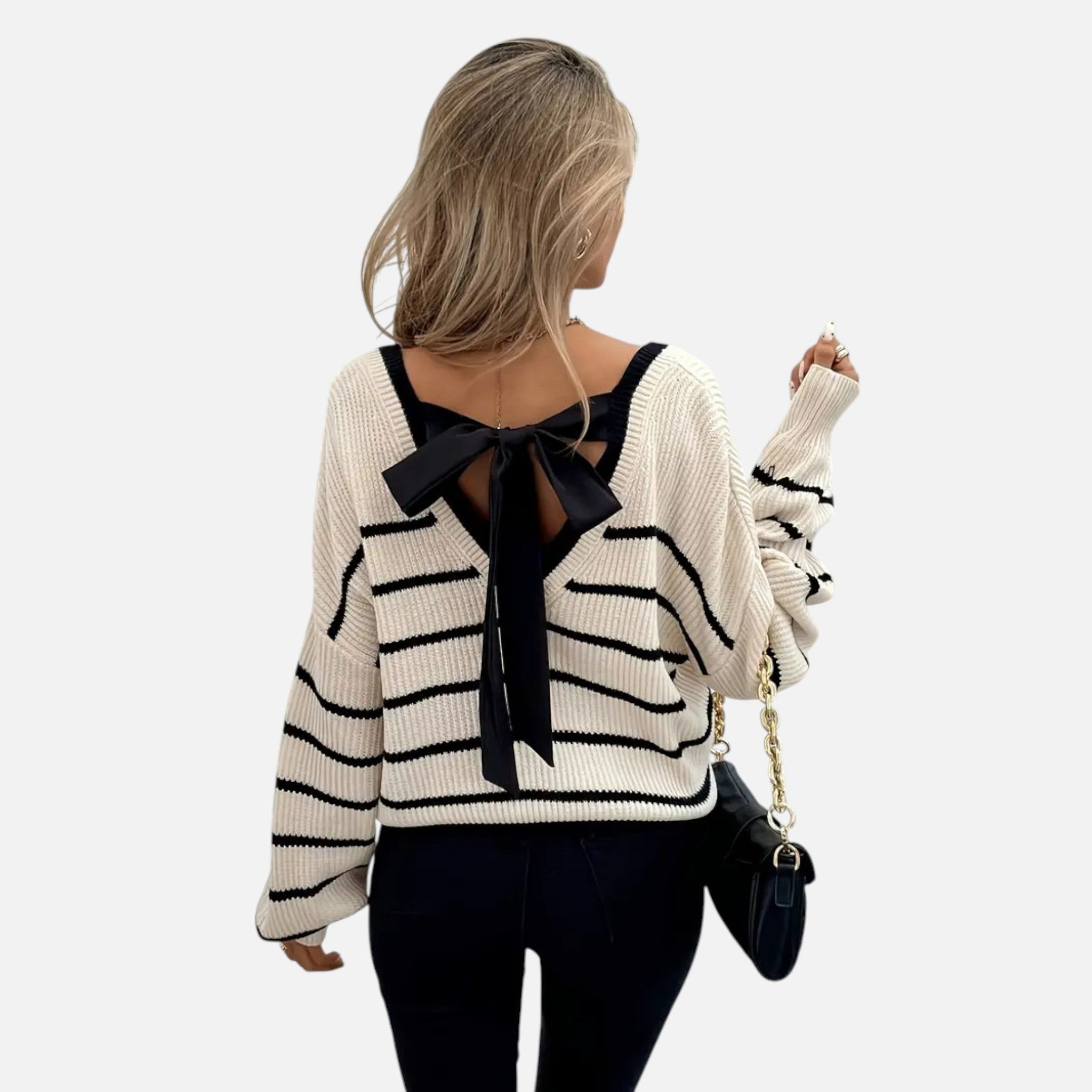 Belavyn | Womenâs French-Striped V-Neck Pullover