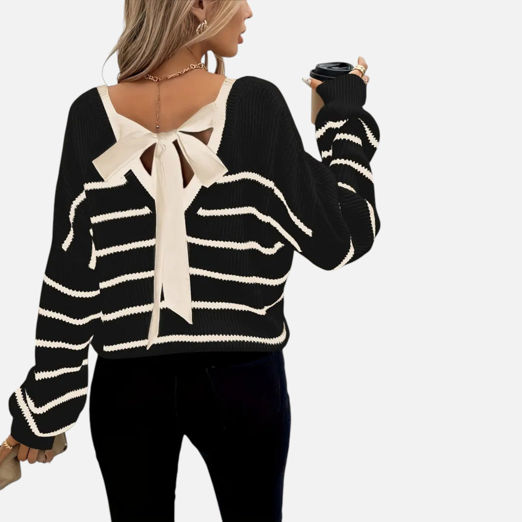 Belavyn | Womenâs French-Striped V-Neck Pullover