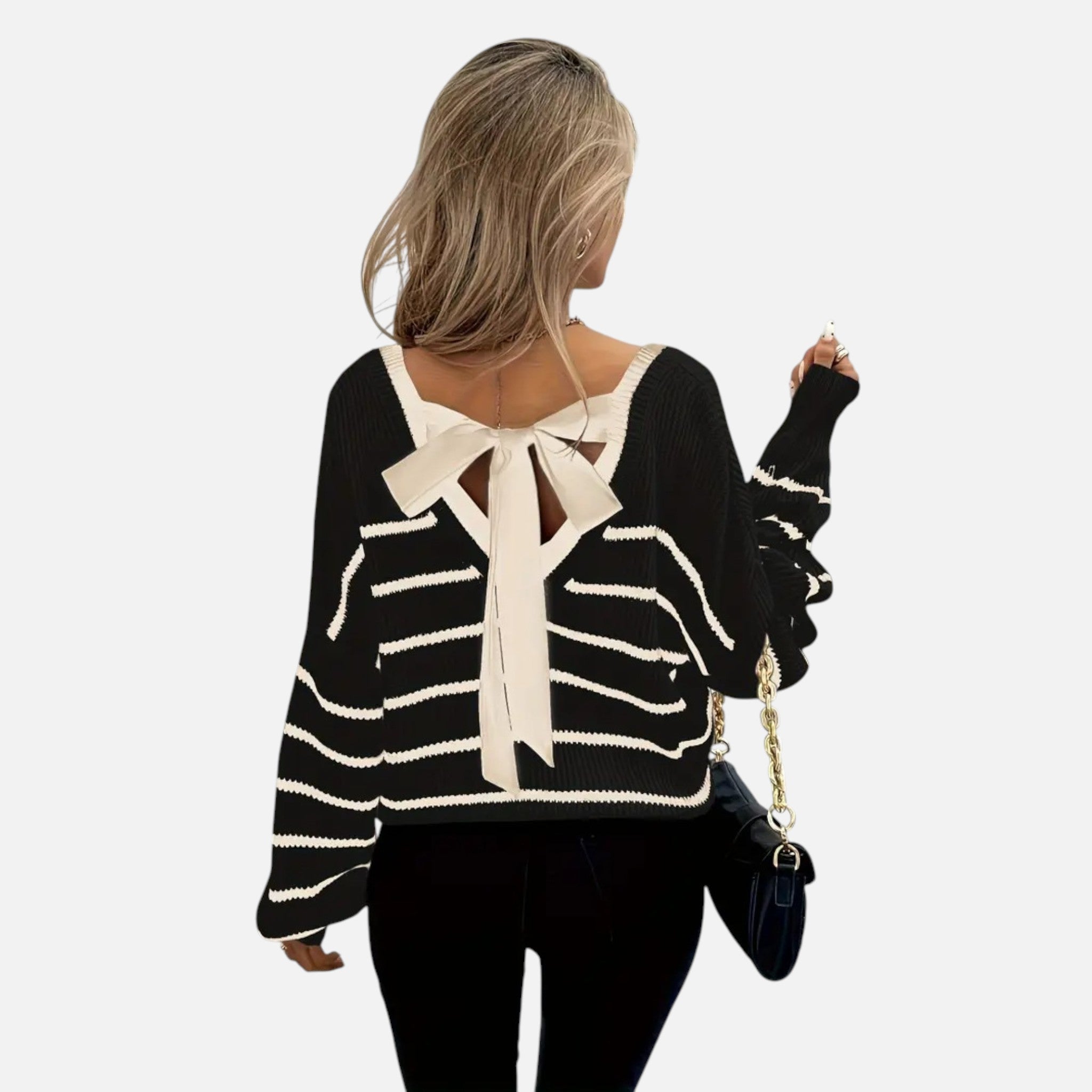 Belavyn | Womenâs French-Striped V-Neck Pullover