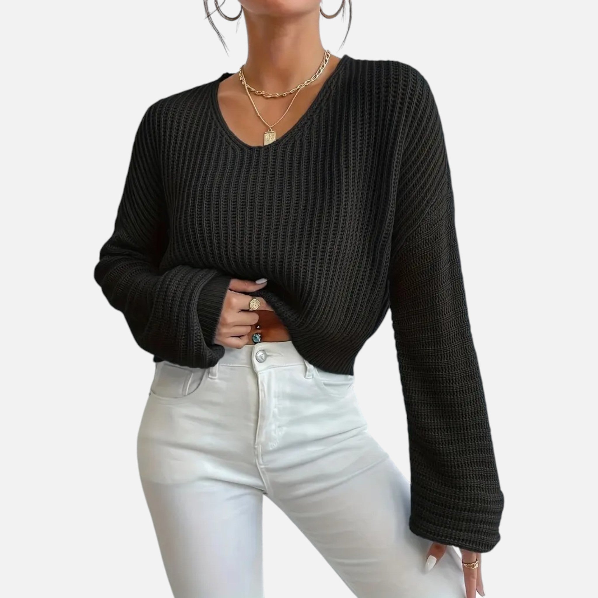 Belavyn | Womenâs Soft Pink V-Neck Knit Sweater