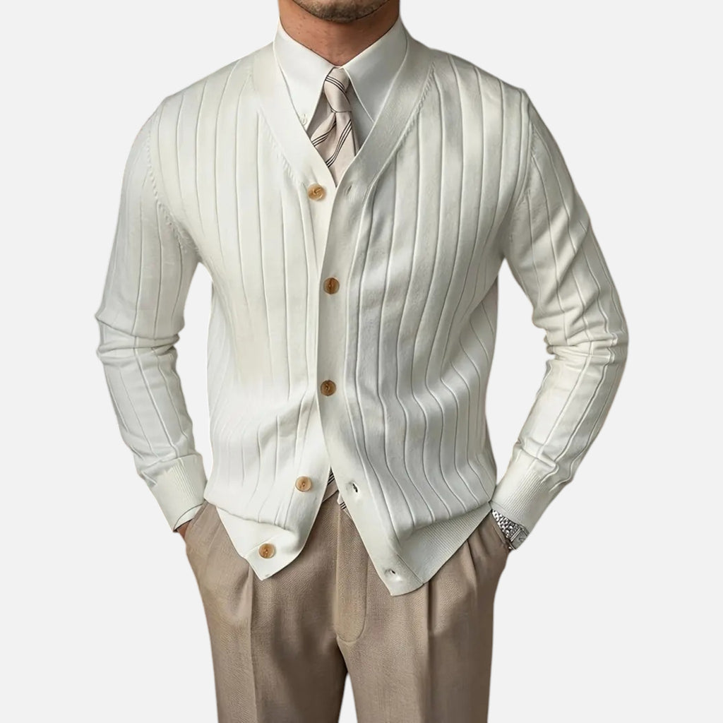Belavyn | Men’s Wool V-Neck Cardigan #color_milky