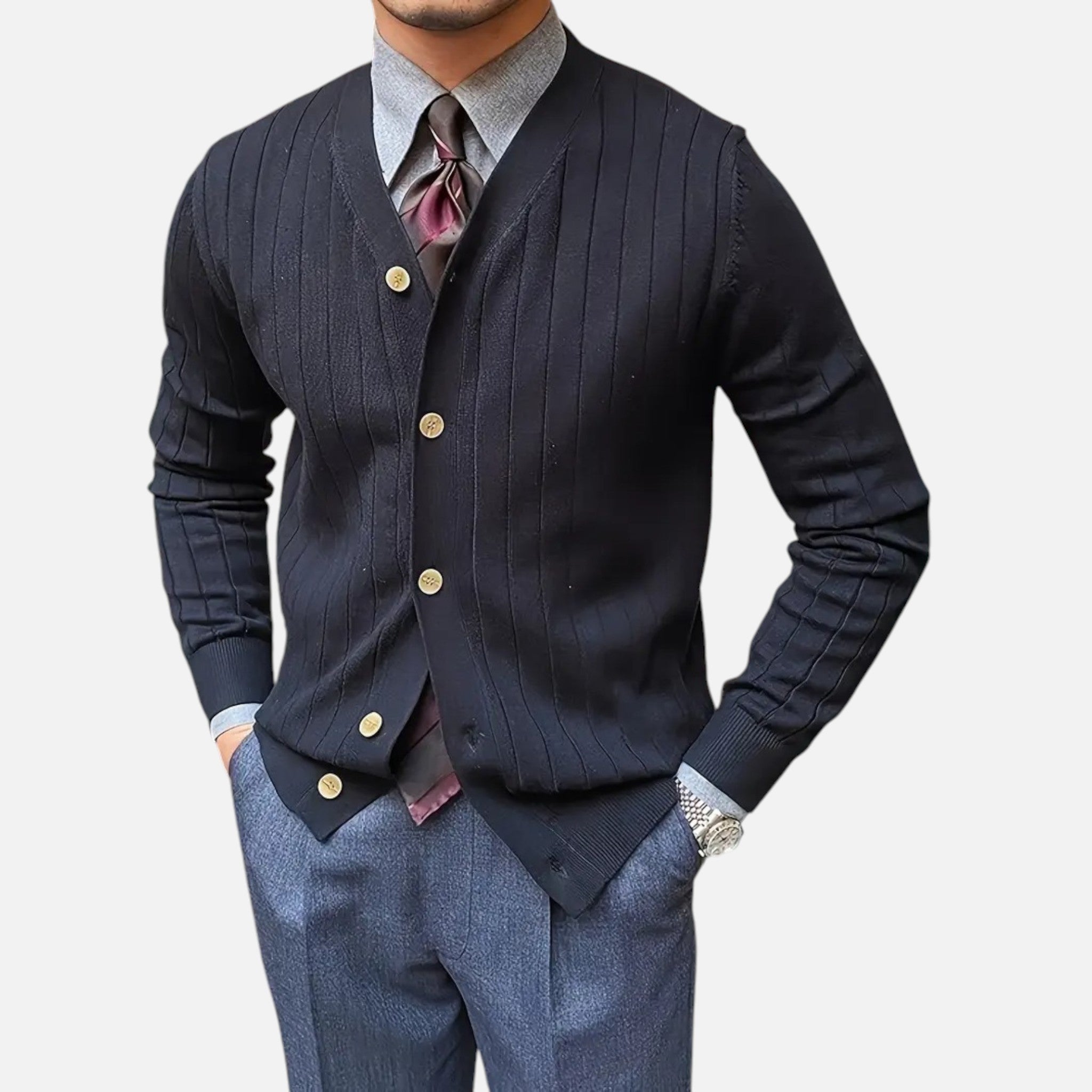 Belavyn | Men’s Wool V-Neck Cardigan #color_black