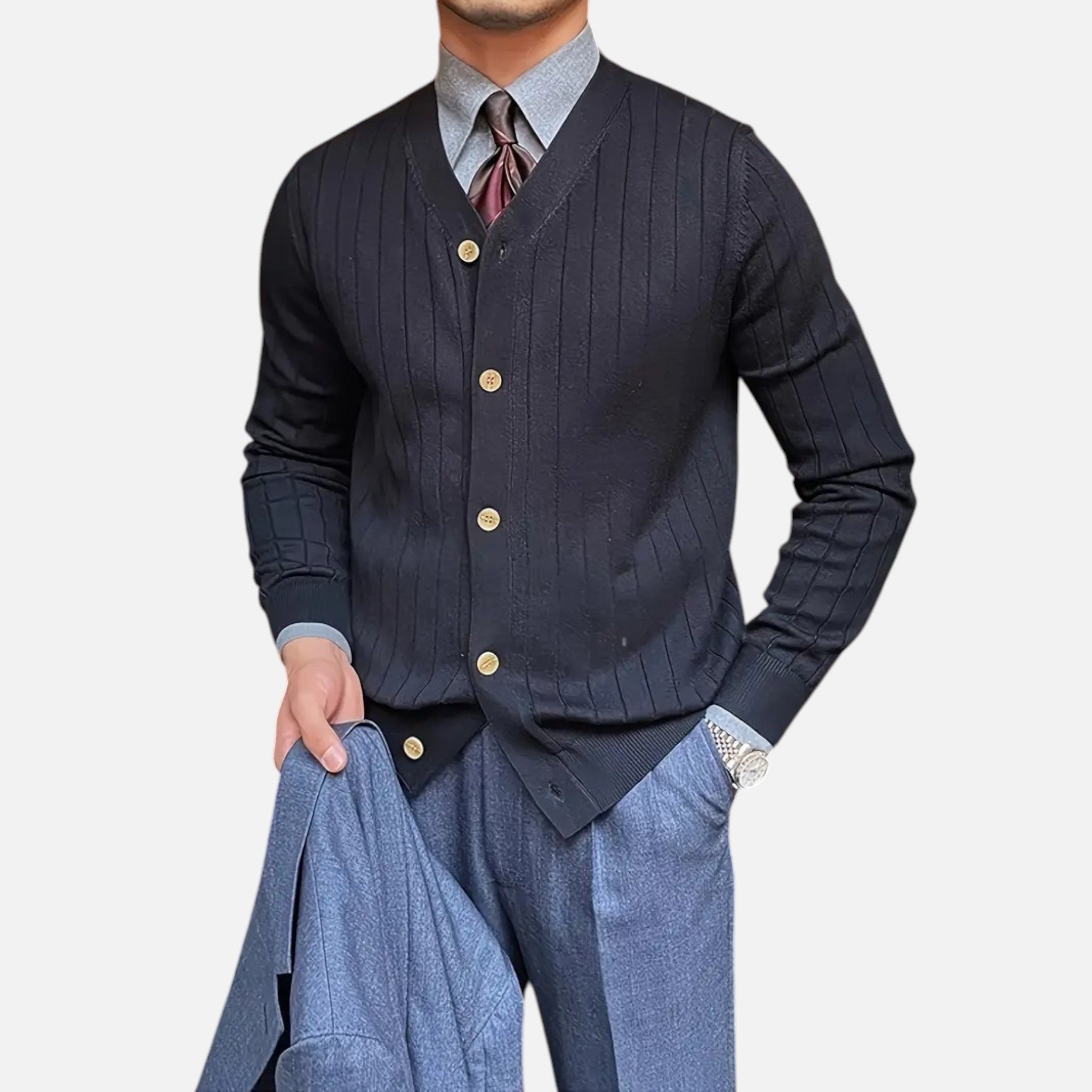 Belavyn | Men’s Wool V-Neck Cardigan #color_black