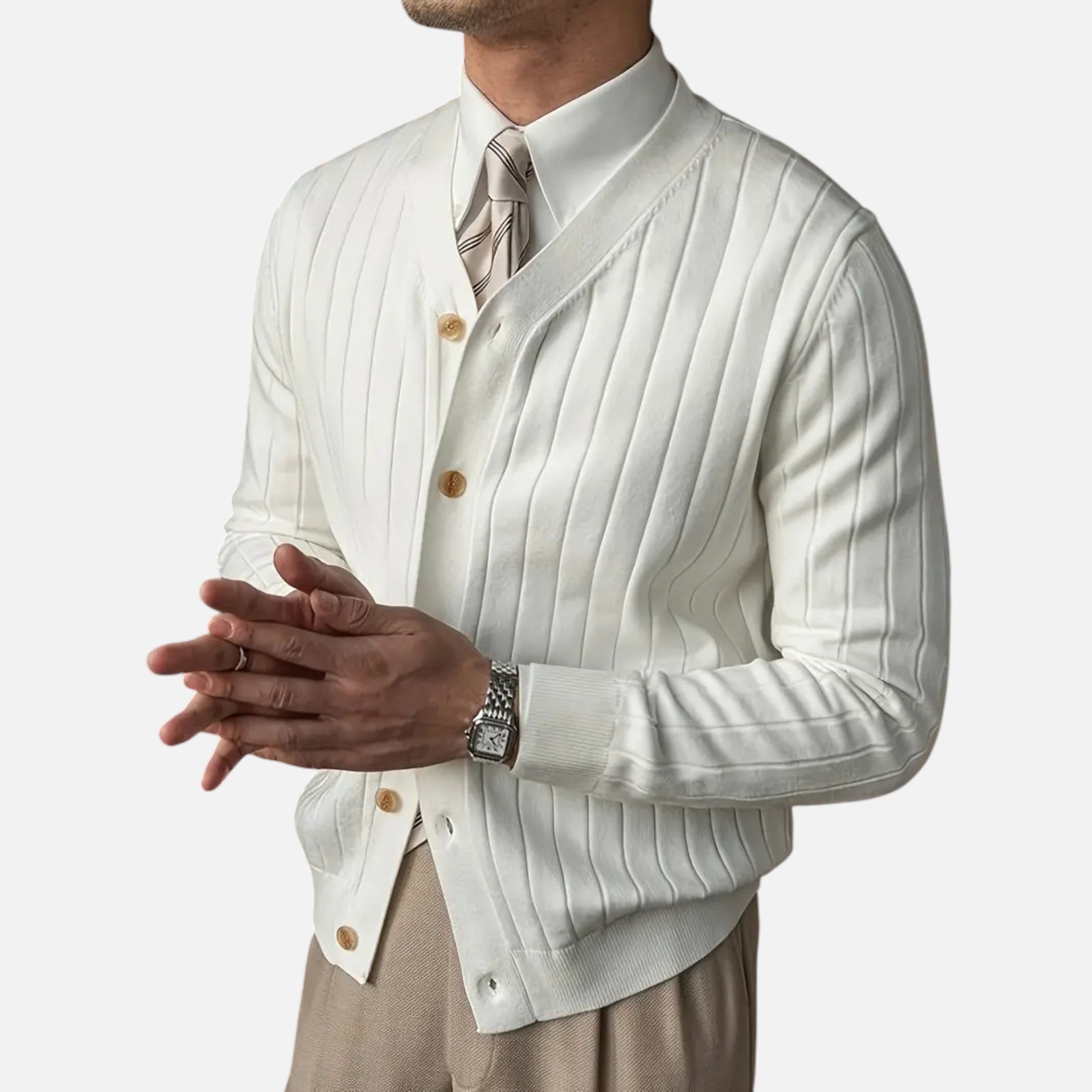 Belavyn | Men’s Wool V-Neck Cardigan #color_milky