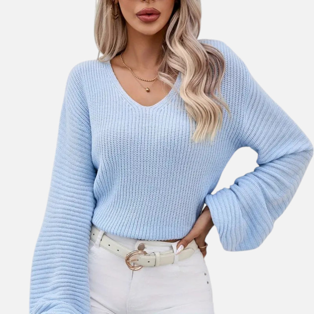 Belavyn | Womenâs Soft Pink V-Neck Knit Sweater
