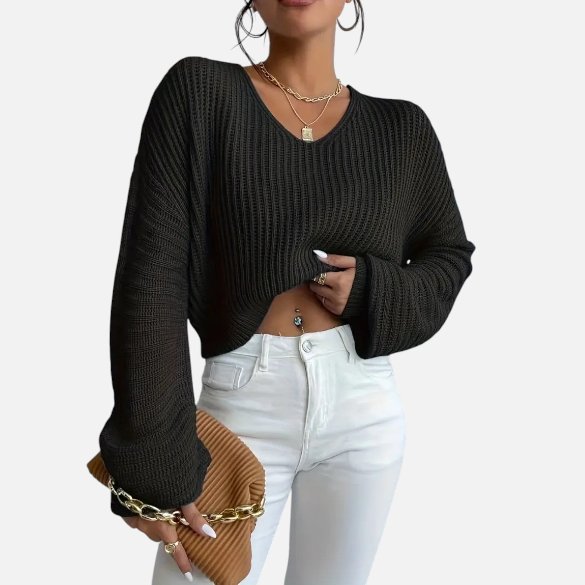 Belavyn | Womenâs Soft Pink V-Neck Knit Sweater