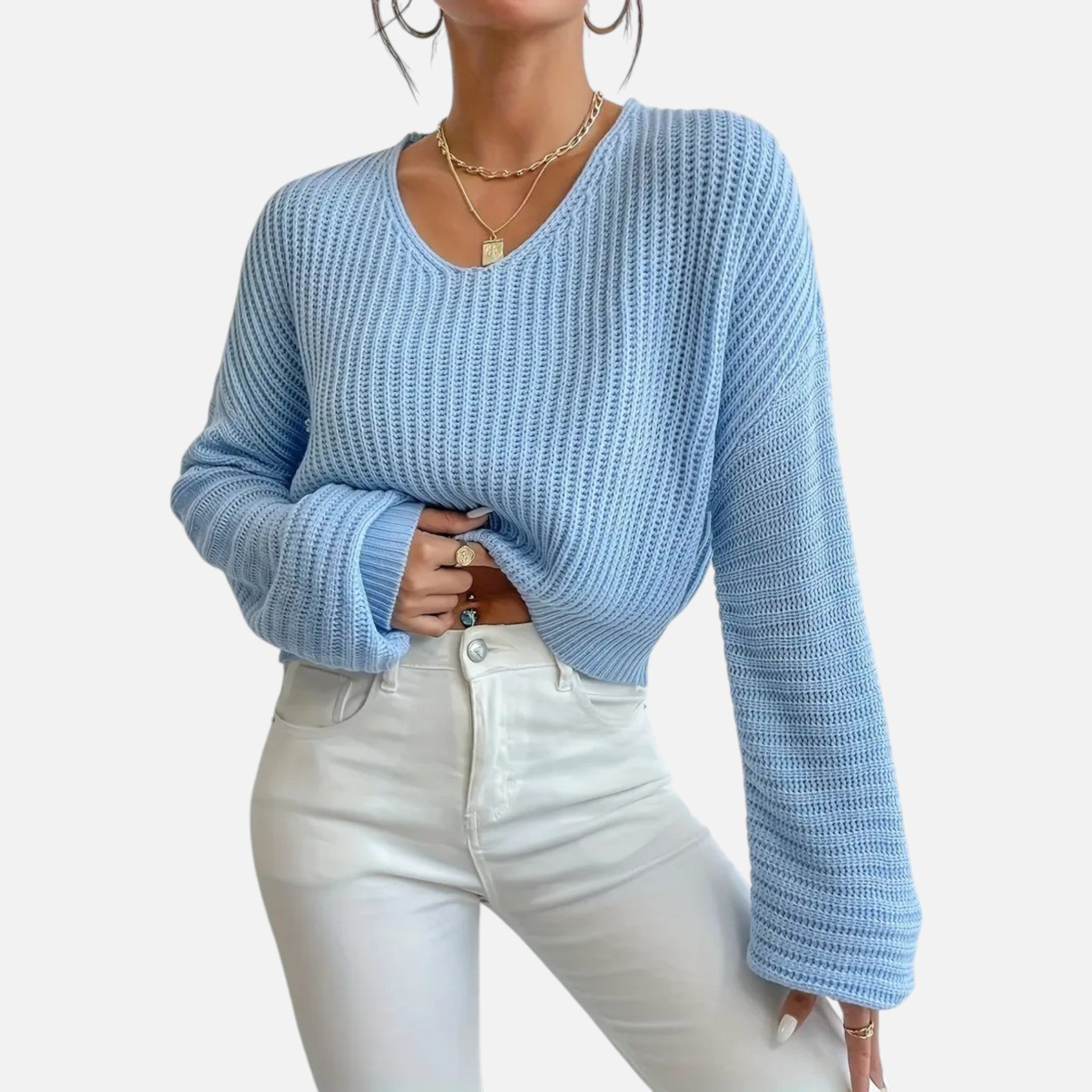 Belavyn | Womenâs Soft Pink V-Neck Knit Sweater