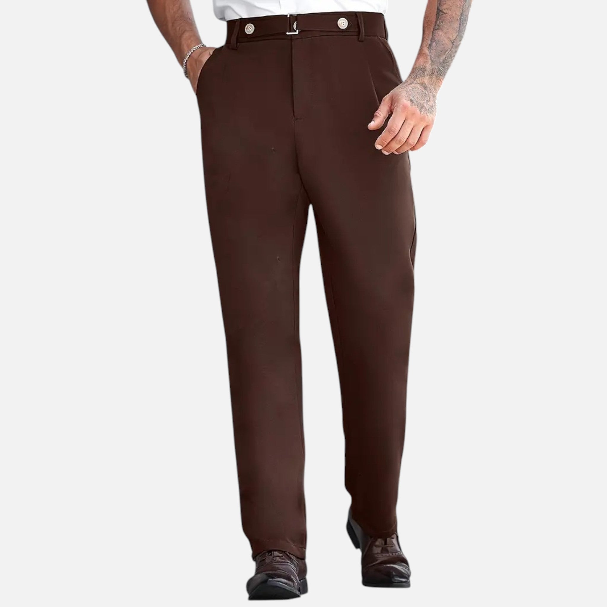 Belavyn | Men’s Heritage Straight-Leg Trousers #color_coffee