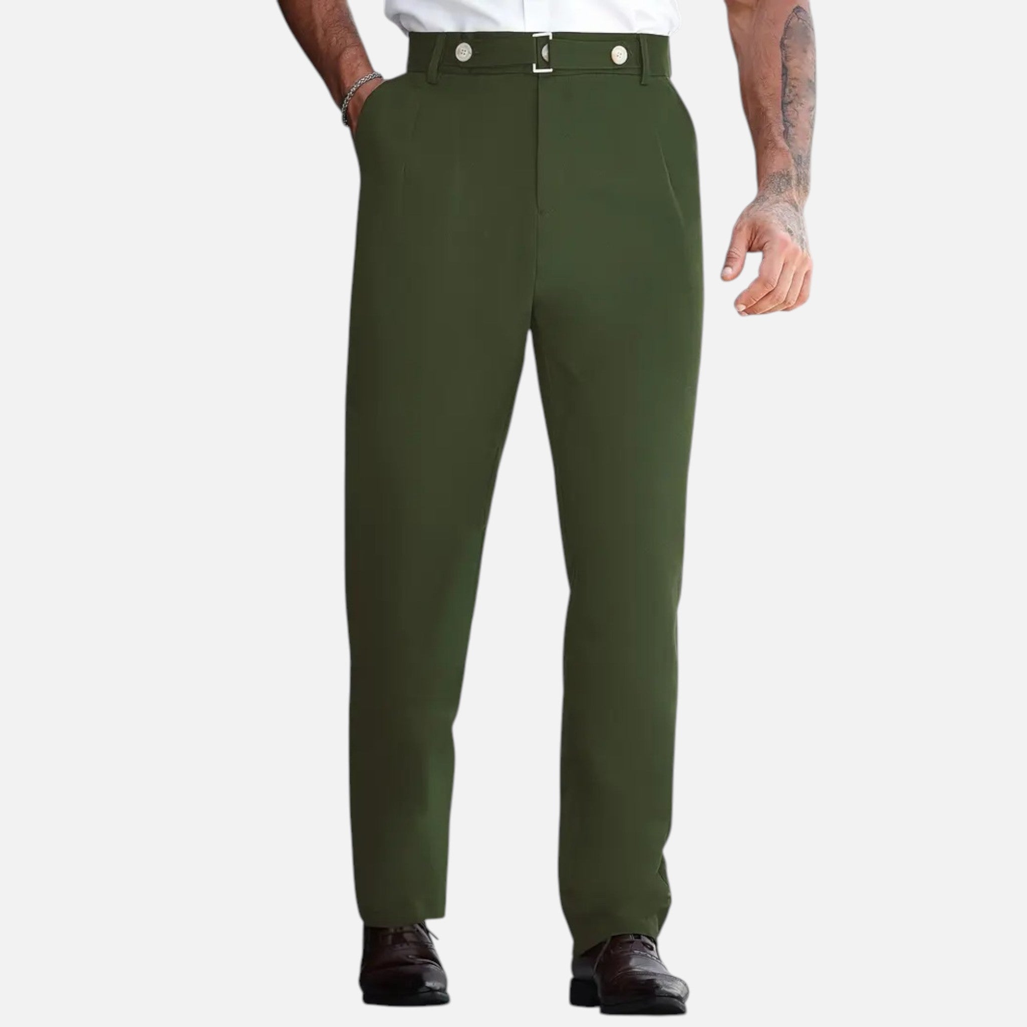 Belavyn | Men’s Heritage Straight-Leg Trousers #color_army-green